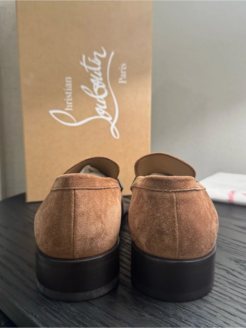 Christian Louboutin Chambelimoc Loafer Dress Shoes Suede Brown 43
